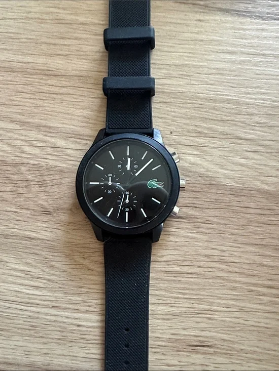 Lacoste Black Watch with Green Crocodile Accent