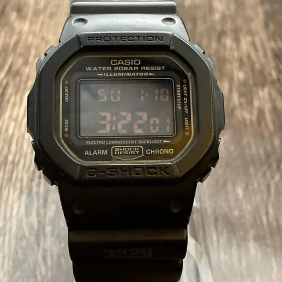Casio G-Shock Digital 5600 Series 48.9 mm Matte Black Resin Case Red Numbers