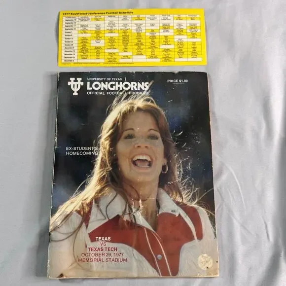 1977 Texas Longhorns vs Texas Tech Official Football Program SWC Schedule