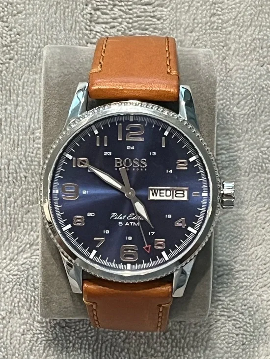 Hugo Boss Men's Blue Dial Brown Leather Strap Pilot Edition Watch