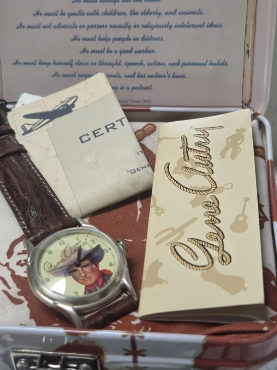NEW 1995 Gene Autry Collector FOSSIL Watch with GENIINE Brown Leather Strap NEW