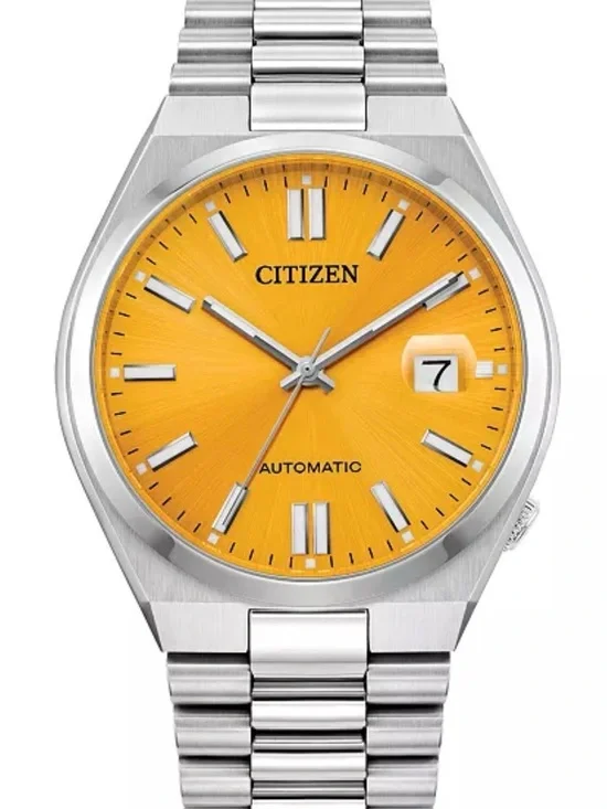 Citizen Stainless Steel Watch with Vibrant Yellow Men's Tsuyosa Japan Automatic