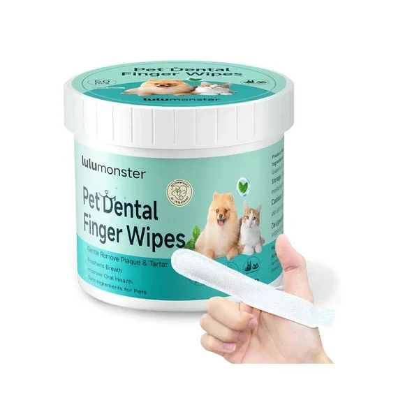 Pet Dental Finger Wipes for Dogs & Cats 50ct Plaque Tartar Breath Care