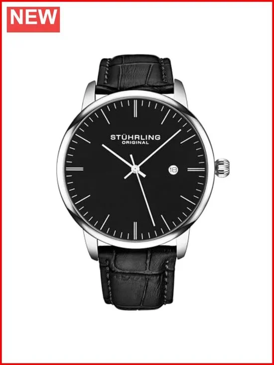 Men's Ultra Slim Dress Watch with Genuine Leather Strap, 40mm Case