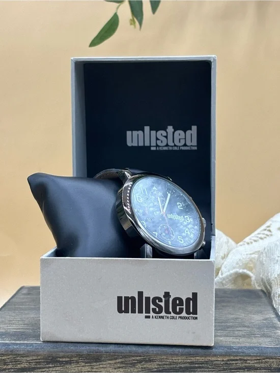 Unlisted Men's Black Dial Multifunction Watch with Black Leather Band