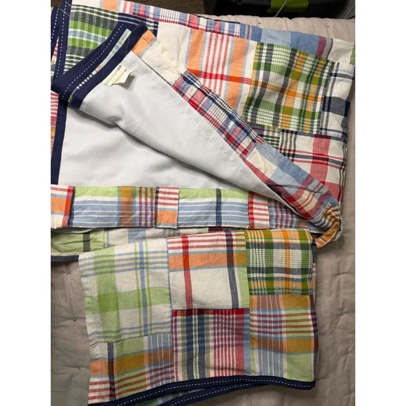 Pottery Barn Kids Madras Plaid Patchwork Blackout Curtain Pair  44x63 Multicolor