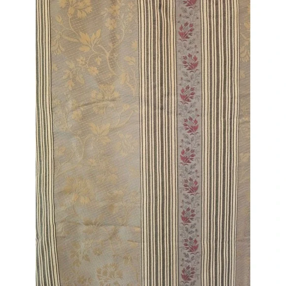 Vintage 90s Wamsutta Lined WindowCurtain Panel 80x84 Floral Damask Striped Taupe