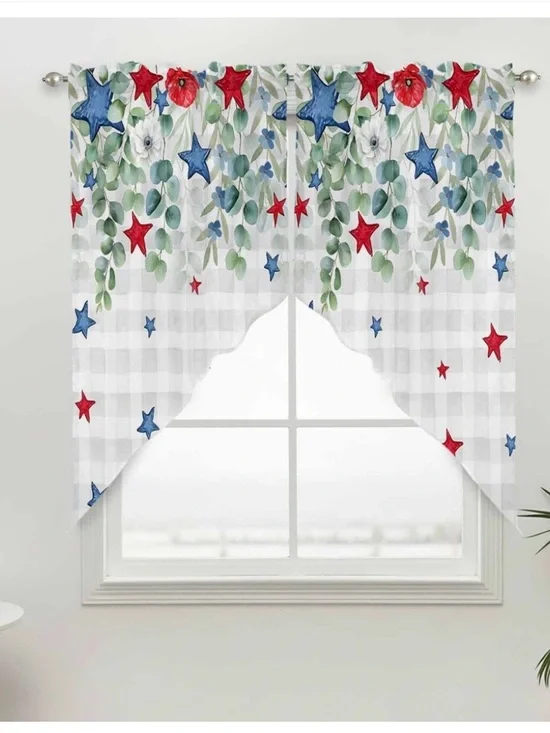 Patriotic Floral Star Window Valance Curtain 36”x36”