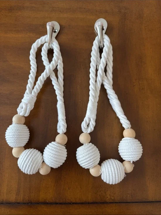 Coastal Rope Wooden Bead Curtain Ties w/Hooks