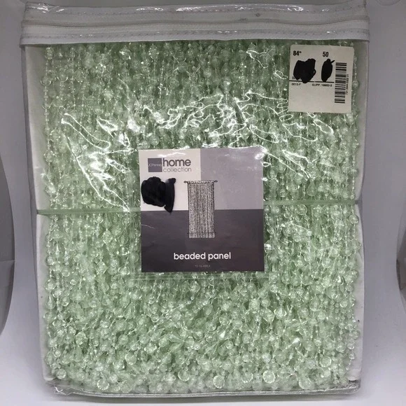 JC Penney rod pocket beaded Curtain panel Green Boho Gypsy 84