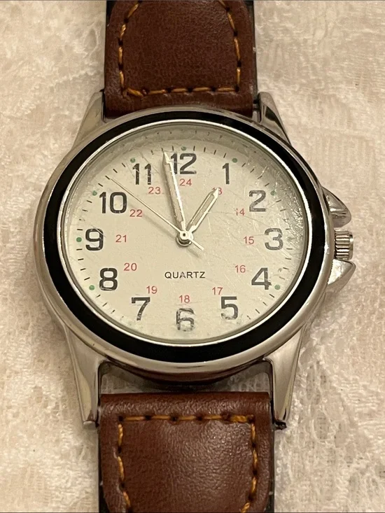 Men's Brown Simulated Leather Strap Quartz Watch - Brown/White