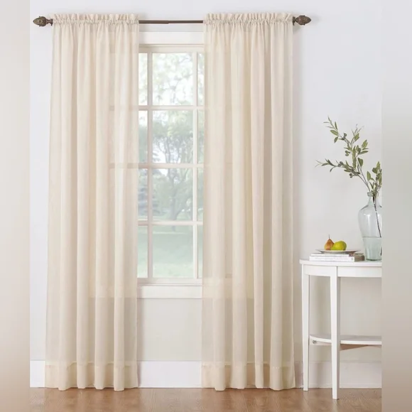 Ivory Crushed Sheer Voile Panel Pairs (2) 51x84  By Casey