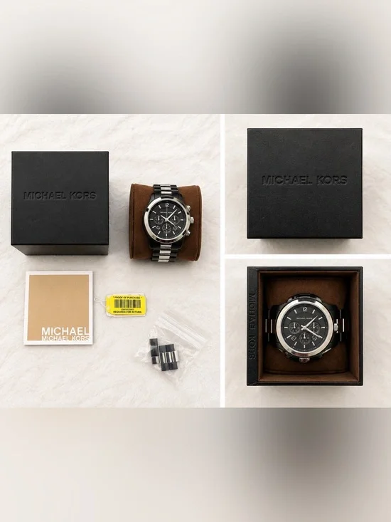 Michael Kors Mens Black and Silver Chronograph Watch