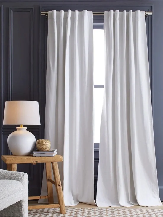 QUINCE Set Of 2 48x84 Cotton Slub Room Darkening Curtains White 9726