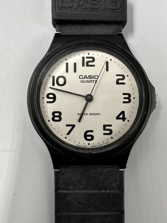 3/$30 Casio Watch Men White Dial Easy To Read Black Band MQ-24 New Battery 9