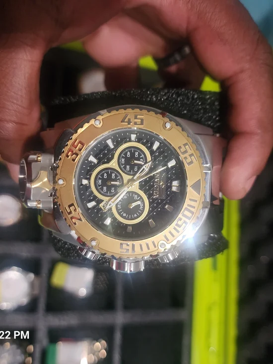 Invicta Gold and Silver Chronograph Watch with Black Dial 50mm
