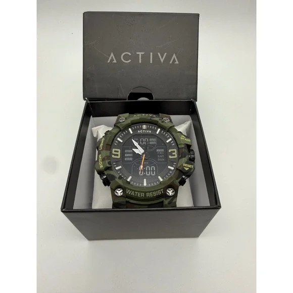 Activa Mens Ana-Digi Camouflage Sport Watch Green Camo ACW8049MC-001 New