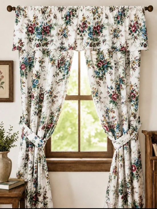 Vintage Rose Garden Floral Curtain Panels | Valances | Ties. Grandmillennial