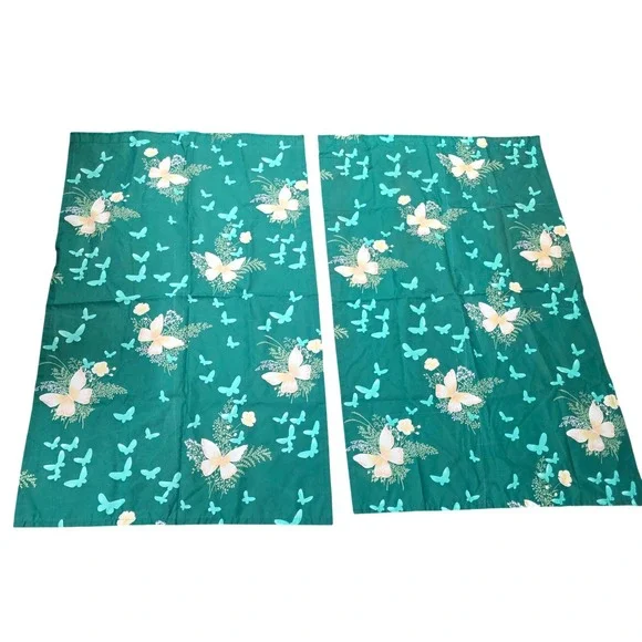 Vintage Hygiene Industries Green Butterfly Floral Curtain Set 2 Panels 33x54