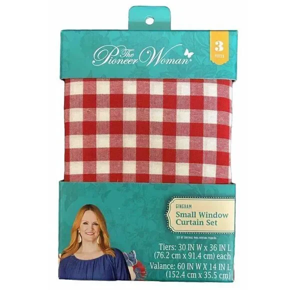 The Pioneer Woman Charming Check Gingham, Small Window‎ 3 piece Curtain Set New!