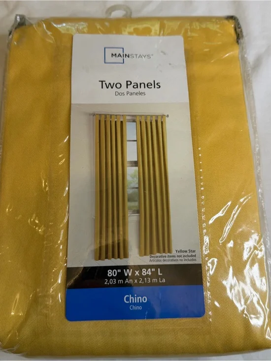 Mainstays Chino Curtain Panels  80”WX84”L in Yellow - One pkg 2 Panels.