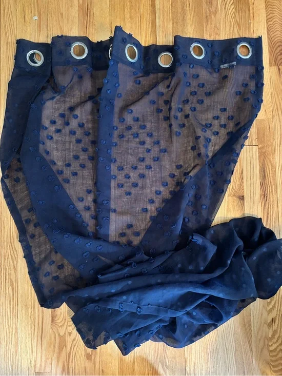 Set of 4 Sheer Navy Boho Curtain Panels 52”x96” with Grommets