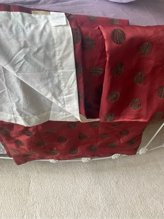 Pier1 Red Polka Dot Curtain Panel with Brown Dots  2 panels 96”