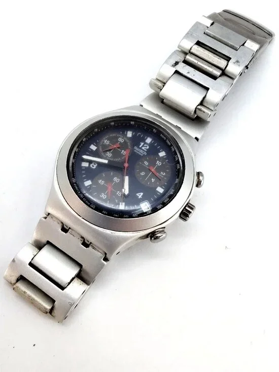 Swatch Irony Chronograph Swiss Made Watch Dark Blue Dial Runs New Battery