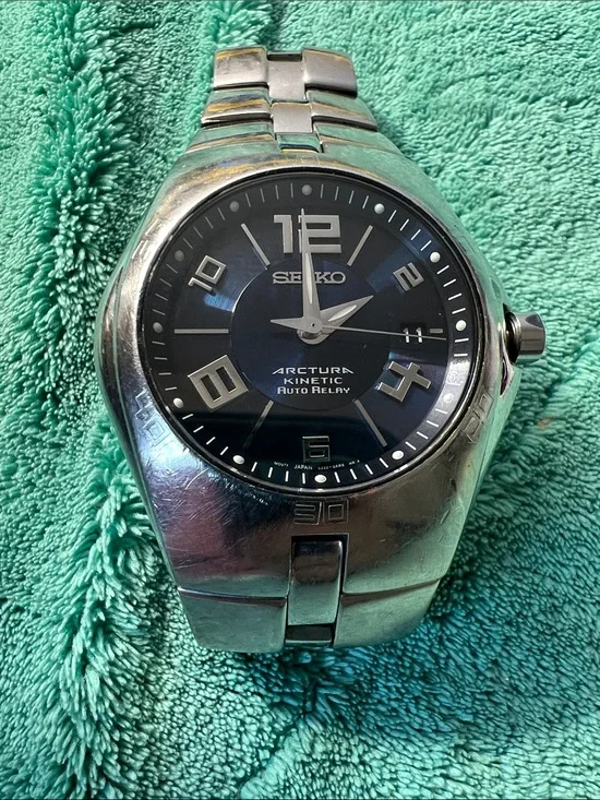 Seiko Arctura Kinetic Auto Relay Stainless Steel Watch with Blue Dial