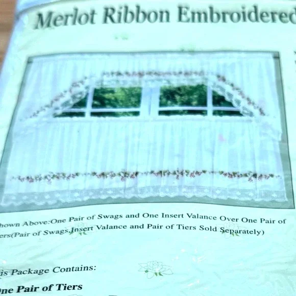 Canjoy Trading Merlot Ribbon Embroidered Tier Curtains Ivory 60x24 Floral Lace