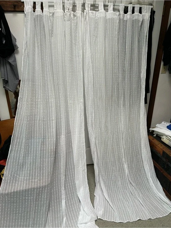 SemiSheer Long White Nubby Pinstripe Curtain Panels, 1Pair. TabTop. Gorgeous!
