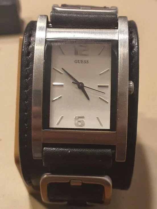 Guess Silver/Black Wideband Leather Men's Tank Watch ***Send Offers***