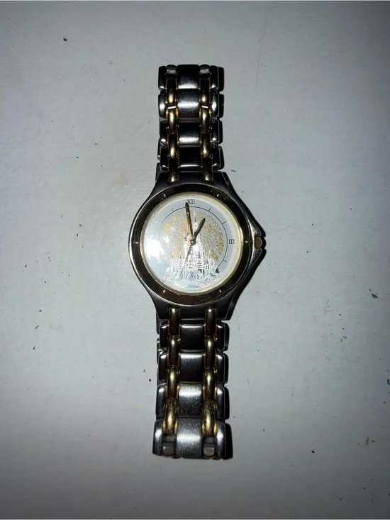 Disney Two-Tone Gold and Silver Men’s Watch with Castle Dial