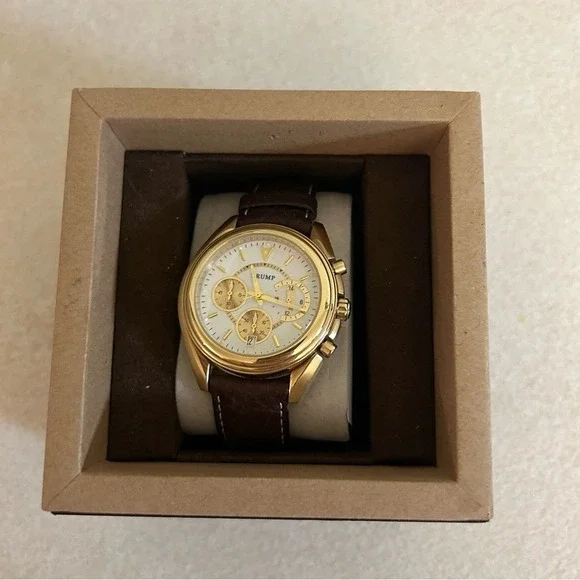 Vintage Donald Trump Watch Mens OSFA Gold Brown Leather Limited Edition Rare