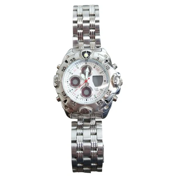 Mens Silver Analog Digital Chronograph Watch 40912KNX S60-05 30M Water Resist
