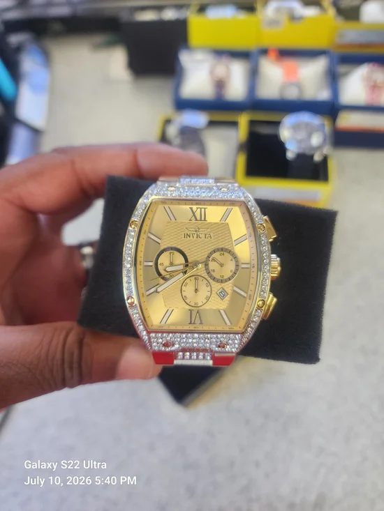Invicta Men's Gold Tonneau Chronograph Watch with Crystal Accents 47mm
