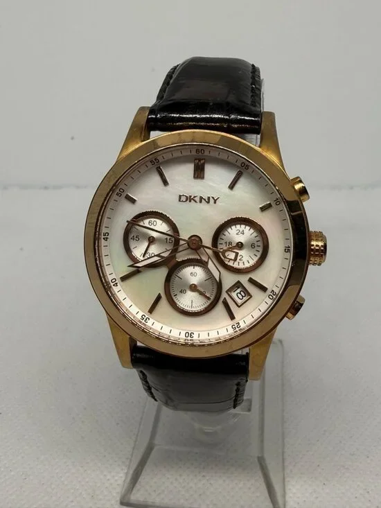 DKNY Men's Gold-Tone Chronograph Black Dial Brown Leather Watch NY4991