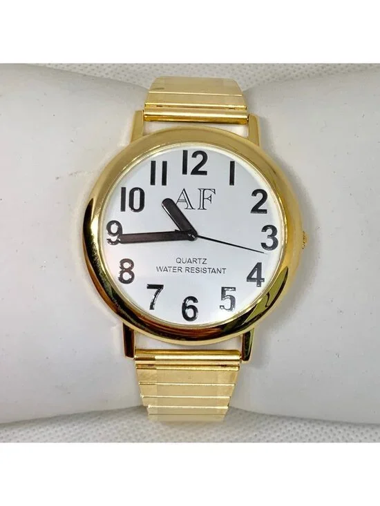 A&F gold tone Quartz analog watch 42mm white dial easy reader numbers running