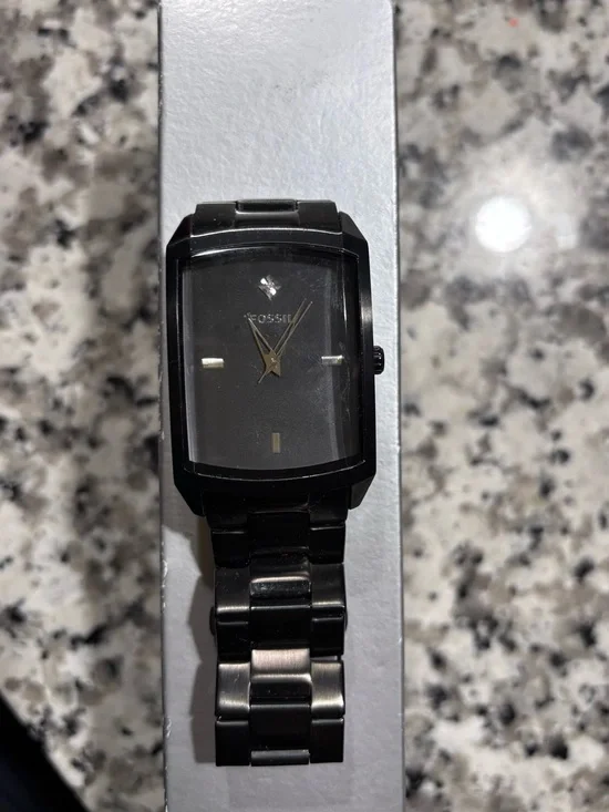 Fossil Black Rectangular Stainless Steel Mens Watch