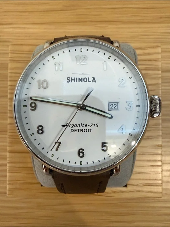 Shinola White Dial Watch with Brown Leather Strap