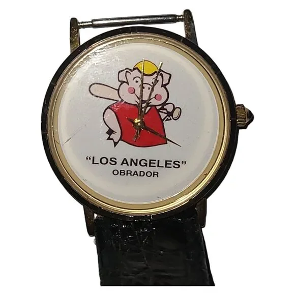 Vintage Los Angeles Obrador Baseball Pig *Broken‎ Watch 18k Micron Plating