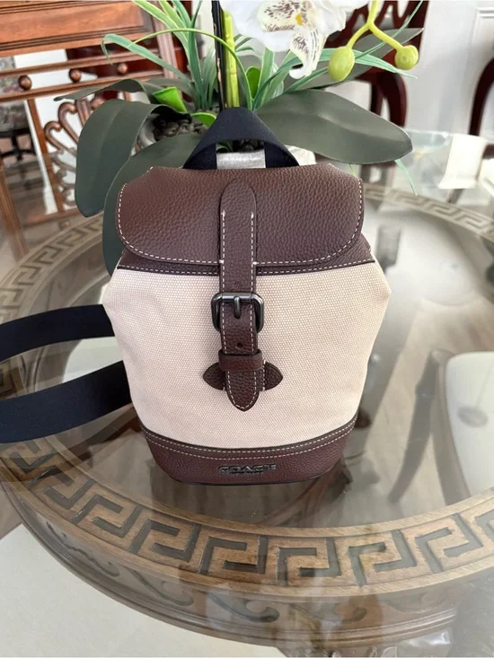 🤎🤎COACH HUDSON SMALL CANVAS & CREAM LEATHER SLING PACK!🤎🤎 CH074