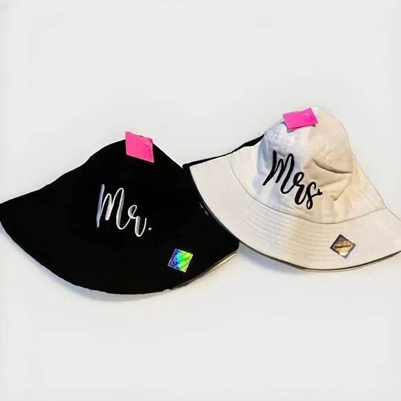 Mr. & Mrs. WHITE & Black Bucket Hats, SetOF 2 Bucket Hats, By Enodtter Brand NEW