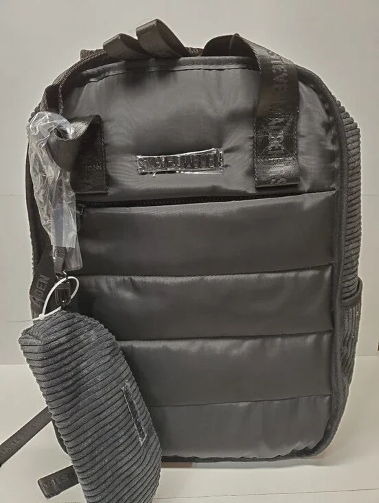 Steve Madden Men's Black Quilted Puffer Backpack with Detachable Pouch