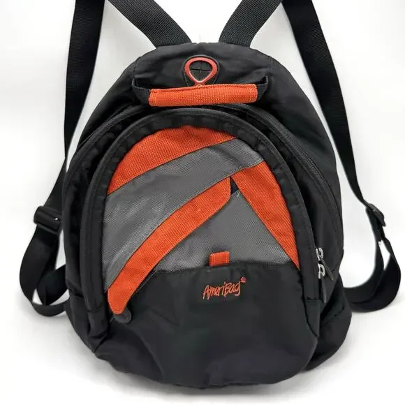 Ameribag Small Backpack Daypack Vintage Y2K Black Orange Outdoor Travel 9x13x6