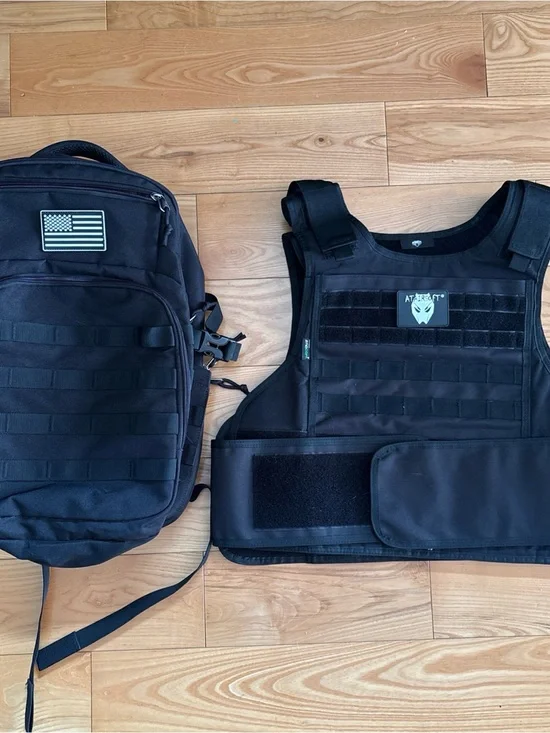 Black Tactical Vest and backpack