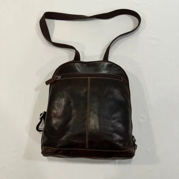 Jack Georges Leather Sling Backpack Mens Womens‎ Brown Multi-Pocket Professional