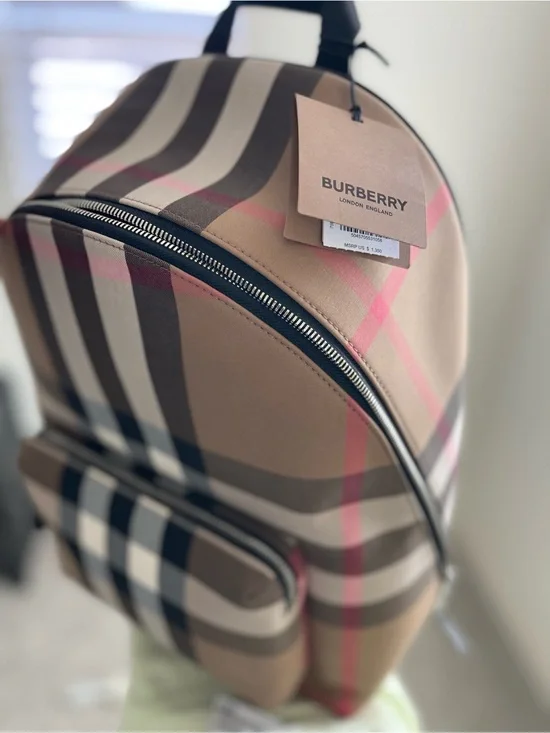 Burberry Beige Check Backpack with Pink Stripes/ wth dust bag ,tags