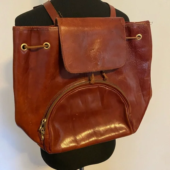 Henri Bendel Brown Valentino Vintage Ruff Hewn Leather Unisex Backpack