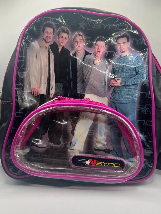 Vintage 2000 NSYNC Winterland Mini Backpack Pink Black Vinyl Y2K Keychain